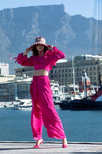 Long Pink Palazzo Pants with Tie Front